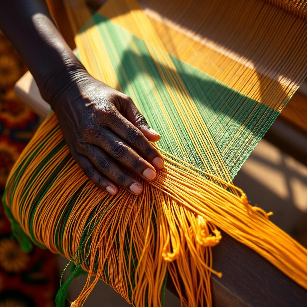 Hands weaving Kente cloth
